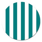 Vertical Stripes - White and Teal Magnet 5  (Round)