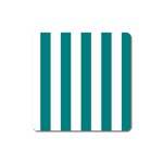 Vertical Stripes - White and Teal Magnet (Square)