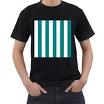 Vertical Stripes - White and Teal Men s T-Shirt (Black)