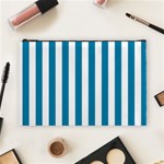 Vertical Stripes - White and Cerulean Cosmetic Bag (L)