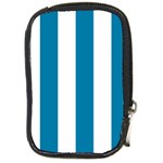 Vertical Stripes - White and Cerulean Compact Camera Leather Case