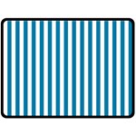 Vertical Stripes - White and Cerulean Fleece Blanket (Large) (One Side)