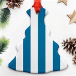 Vertical Stripes - White and Cerulean Christmas Tree Ornament (Two Sides)