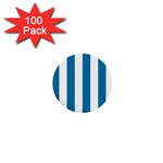 Vertical Stripes - White and Cerulean 1  Mini Button (100 pack)