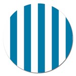 Vertical Stripes - White and Cerulean Magnet 5  (Round)