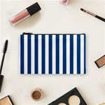 Vertical Stripes - White and Dark Cerulean Cosmetic Bag (S)