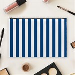 Vertical Stripes - White and Dark Cerulean Cosmetic Bag (L)