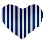 Vertical Stripes - White and Dark Cerulean Large 19  Premium Heart Shape Cushion