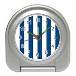 Vertical Stripes - White and Dark Cerulean Desk Alarm Clock