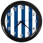 Vertical Stripes - White and Dark Cerulean Wall Clock (Black)