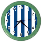 Vertical Stripes - White and Dark Cerulean Color Wall Clock
