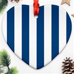 Vertical Stripes - White and Dark Cerulean Heart Ornament (Two Sides)