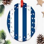 Vertical Stripes - White and Dark Cerulean Ornament (Bell) Ornament (Oval Filigree)