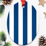 Vertical Stripes - White and Dark Cerulean Oval Ornament (Two Sides)