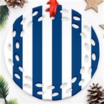 Vertical Stripes - White and Dark Cerulean Ornament (Round Filigree)