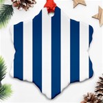 Vertical Stripes - White and Dark Cerulean Snowflake Ornament (Two Sides)