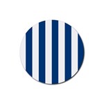 Vertical Stripes - White and Dark Cerulean Rubber Round Coaster (4 pack)