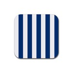 Vertical Stripes - White and Dark Cerulean Rubber Coaster (Square)