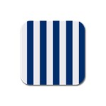 Vertical Stripes - White and Dark Cerulean Rubber Square Coaster (4 pack)
