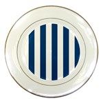 Vertical Stripes - White and Dark Cerulean Porcelain Plate