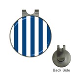 Vertical Stripes - White and Dark Cerulean Golf Ball Marker Hat Clip