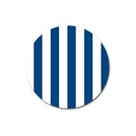 Vertical Stripes - White and Dark Cerulean Magnet 3  (Round)