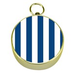Vertical Stripes - White and Dark Cerulean Gold Compass