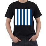 Vertical Stripes - White and Dark Cerulean Men s T-Shirt (Black)