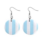 Vertical Stripes - White and Light Blue 1  Button Earrings