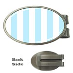 Vertical Stripes - White and Light Blue Money Clip (Oval)