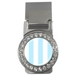 Vertical Stripes - White and Light Blue Money Clip (CZ)
