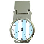 Vertical Stripes - White and Light Blue Money Clip Watch