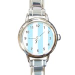Vertical Stripes - White and Light Blue Round Italian Charm Watch