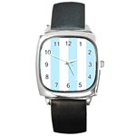 Vertical Stripes - White and Light Blue Square Metal Watch