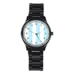 Vertical Stripes - White and Light Blue Stainless Steel Round Watch