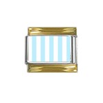 Vertical Stripes - White and Light Blue Gold Trim Italian Charm (9mm)