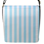 Vertical Stripes - White and Light Blue Flap Closure Messenger Bag (S)