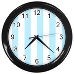 Vertical Stripes - White and Light Blue Wall Clock (Black)