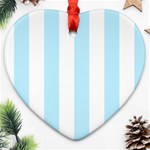 Vertical Stripes - White and Light Blue Heart Ornament (Two Sides)