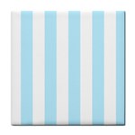Vertical Stripes - White and Light Blue Tile Coaster