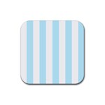 Vertical Stripes - White and Light Blue Rubber Coaster (Square)