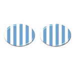 Vertical Stripes - White and Iceberg Blue Cufflinks (Oval)