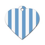 Vertical Stripes - White and Iceberg Blue Dog Tag Heart (Two Sides)