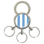 Vertical Stripes - White and Iceberg Blue 3-Ring Key Chain