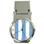 Vertical Stripes - White and Iceberg Blue Money Clip Watch