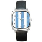 Vertical Stripes - White and Iceberg Blue Square Metal Watch