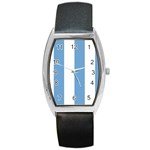Vertical Stripes - White and Iceberg Blue Barrel Style Metal Watch
