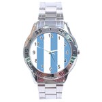 Vertical Stripes - White and Iceberg Blue Stainless Steel Analogue Watch