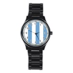 Vertical Stripes - White and Iceberg Blue Stainless Steel Round Watch