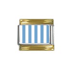 Vertical Stripes - White and Iceberg Blue Gold Trim Italian Charm (9mm)